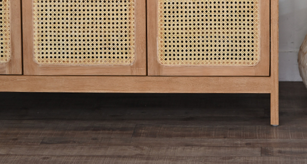 キャビネット ラタン チーク無垢材 KAGOME 120cm幅 （ 収納 棚 扉付き