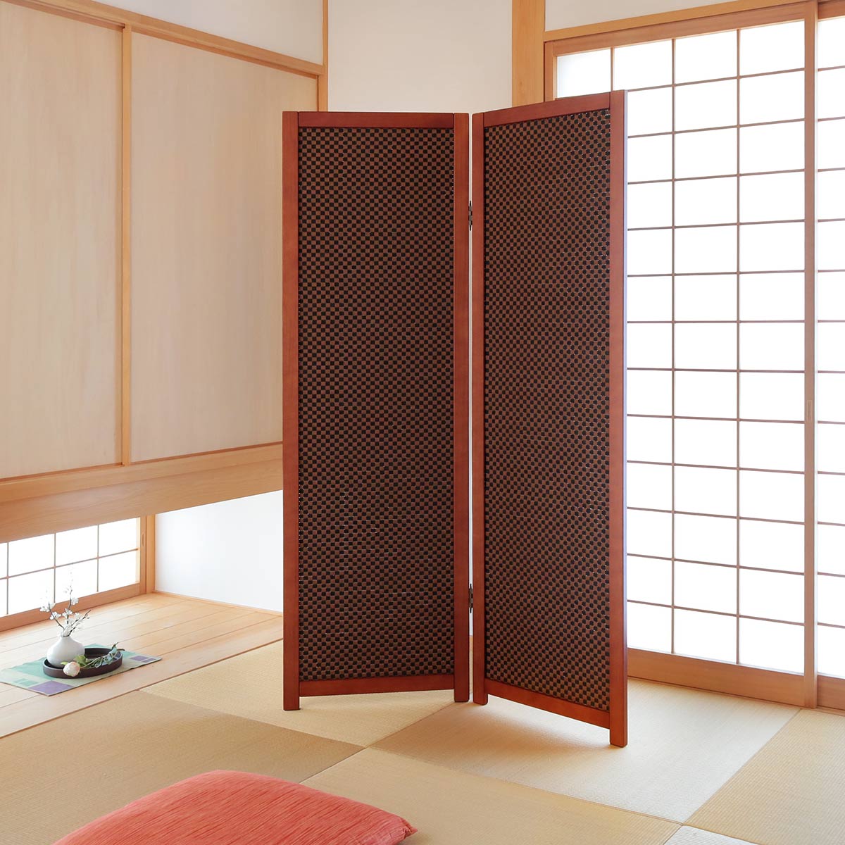衝立 竹すだれ衝立 2連 市松柄 高さ170cm （ 目隠し 間仕切り 和風