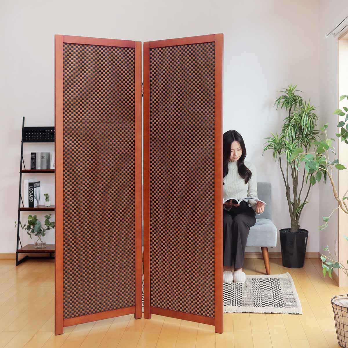 衝立 竹すだれ衝立 2連 市松柄 高さ170cm （ 目隠し 間仕切り 和風