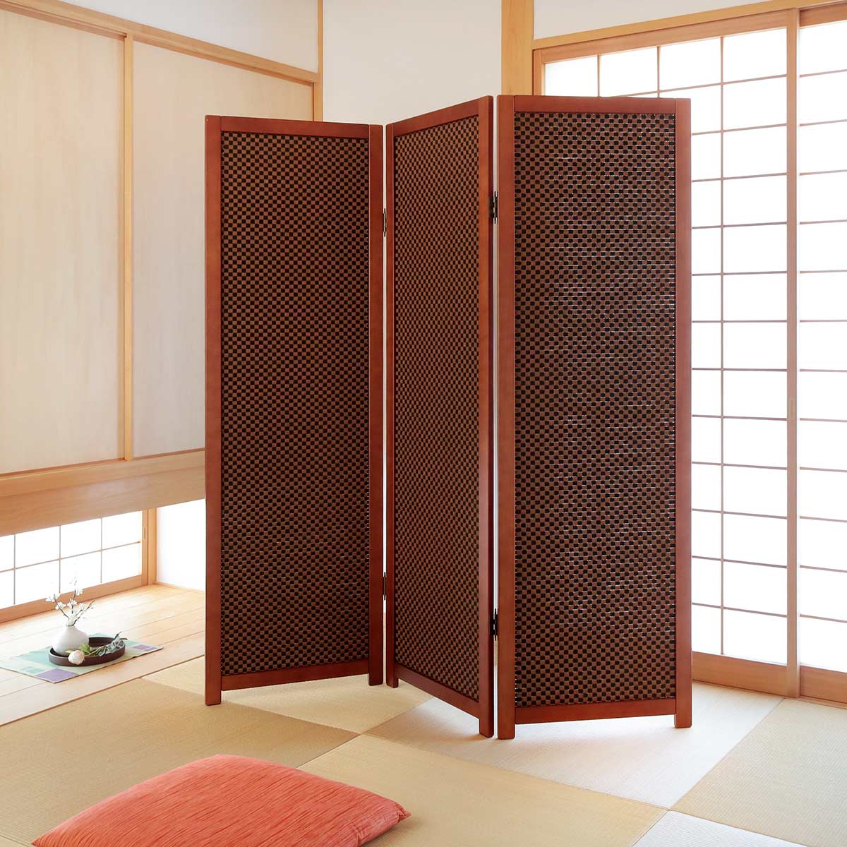 衝立 竹すだれ衝立 3連 市松柄 高さ170cm （ 目隠し 間仕切り 和風