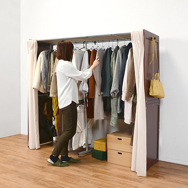 伸縮 クローゼットラック 幅115〜195cm カーテン付 （ 伸縮式 目隠し