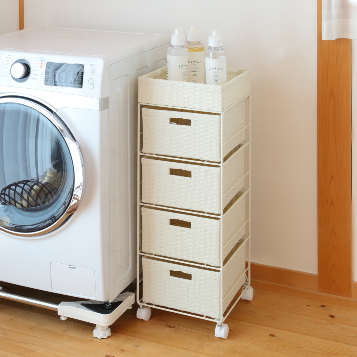 HAGiHARA（萩原） ランドリーチェスト 幅30.5cm 4段 引出し キャスター