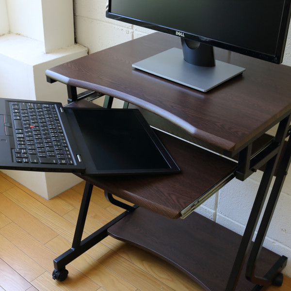 弘益 パソコンデスク 幅60cm ラック付き キャスター付き 木目調 （ PC