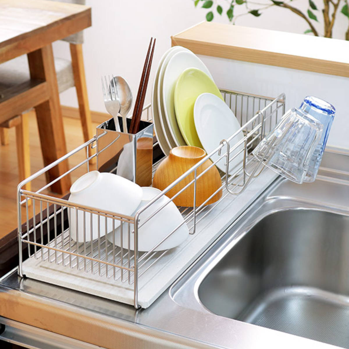 KAWAKI 特典付き 水切りラック スリム 幅57cm 珪藻土トレー付き