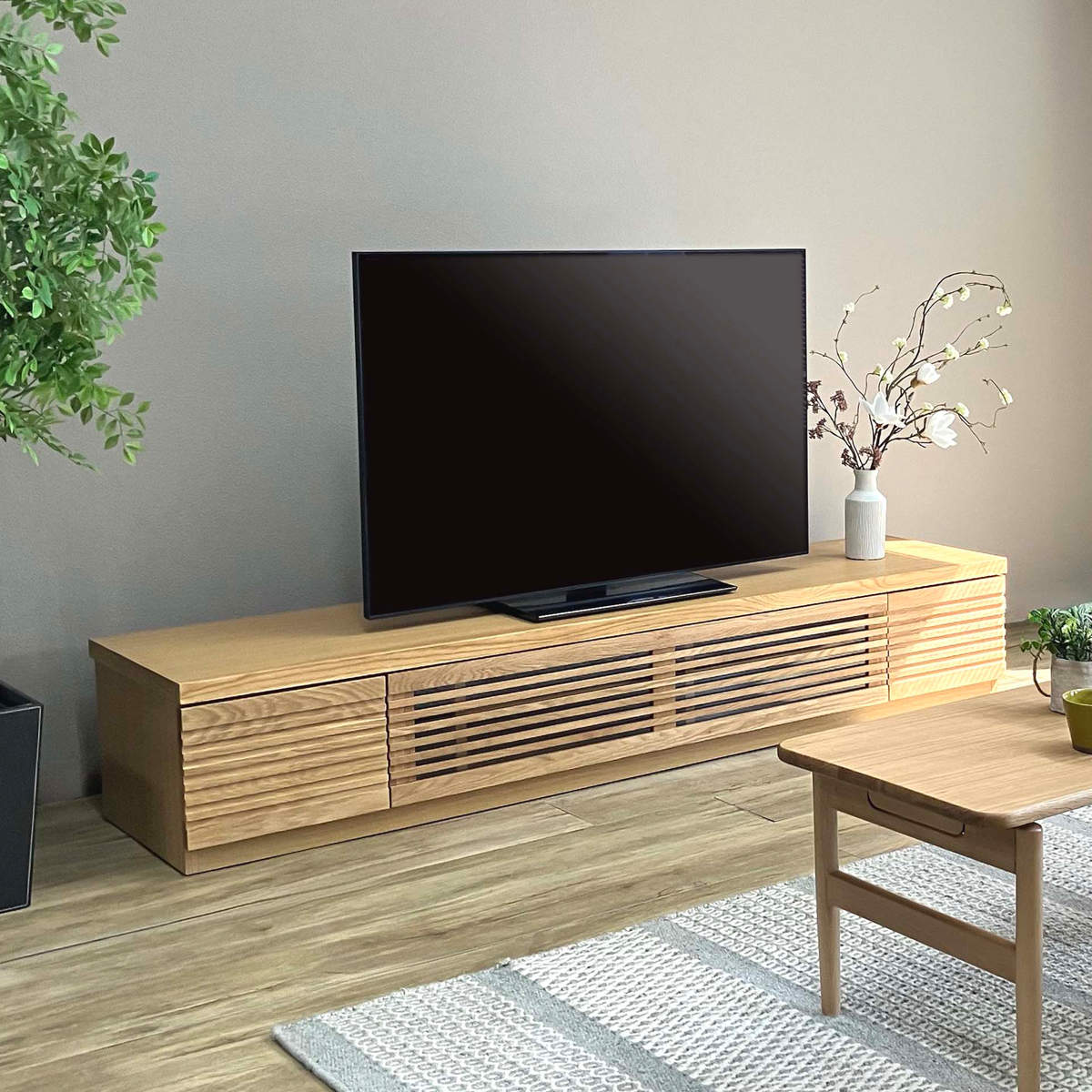 吉桂 テレビ台 幅180cm ローボード ルーバーデザイン 天然木前板 ROOK