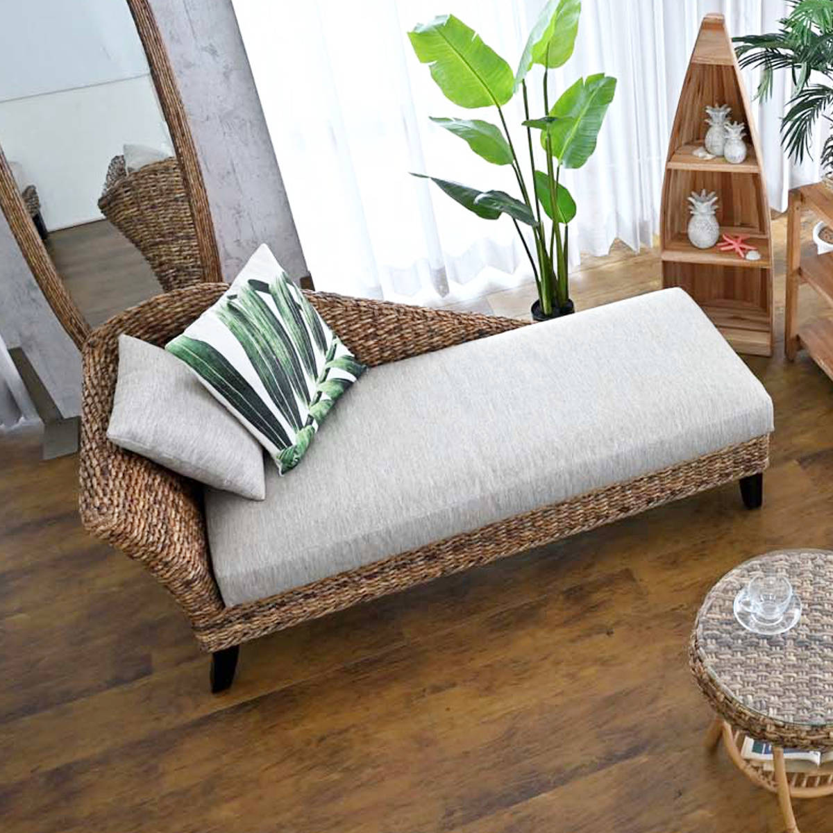 カウチソファ 幅160cm ハワイアンリゾート風 バナナリーフ材 Ohana