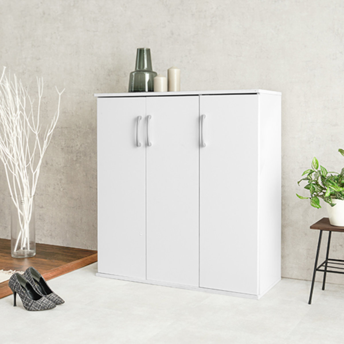 HAGiHARA（萩原） シューズボックス 幅89cm 木目調 通気口兼コード穴