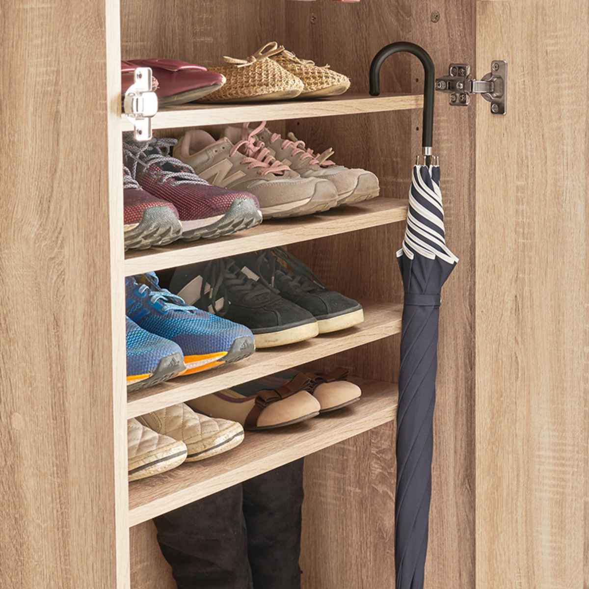 HAGiHARA（萩原） シューズボックス 幅89cm 最大28足収納可能 木目