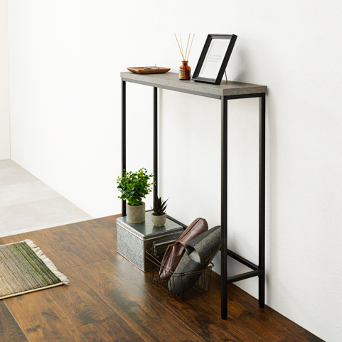HAGiHARA（萩原） コンソールテーブル 玄関 スリム コンクリート調 お