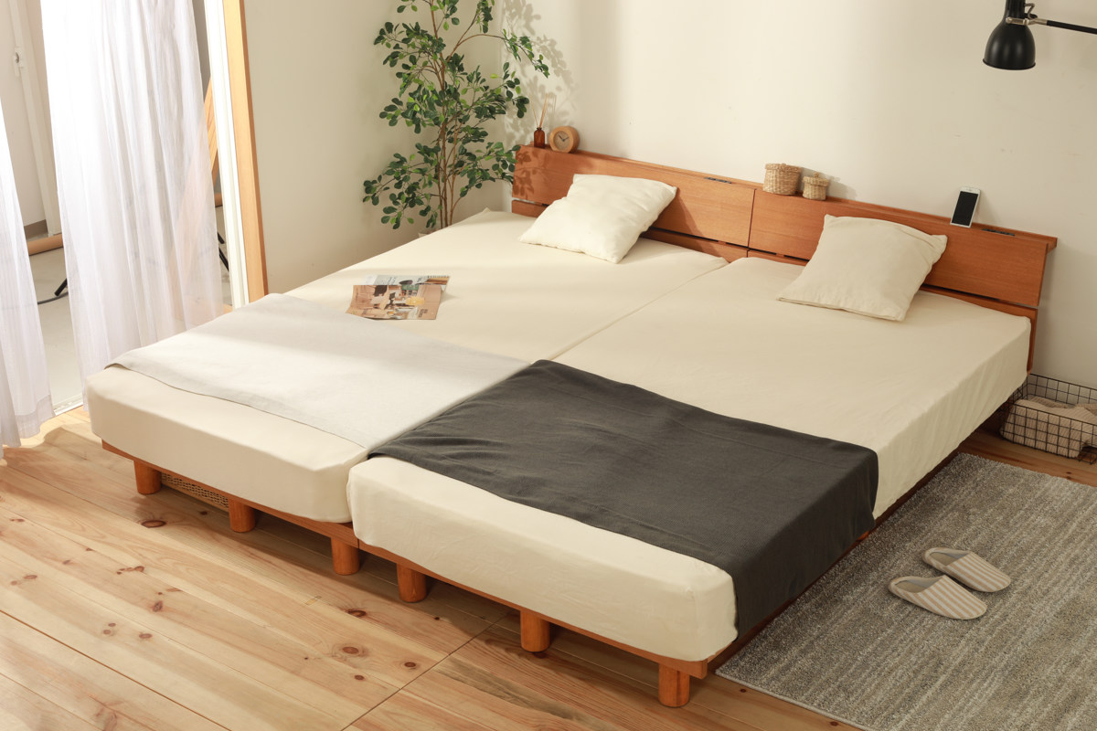 幅広すのこベッド シングル 宮棚 2口コンセント付 高さ調整可 （ 頑丈