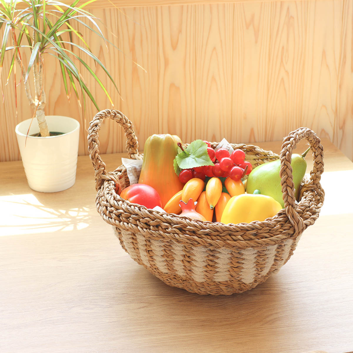 バスケット フルーツバスケット ラウンド かご 収納 （ 手編み カゴ