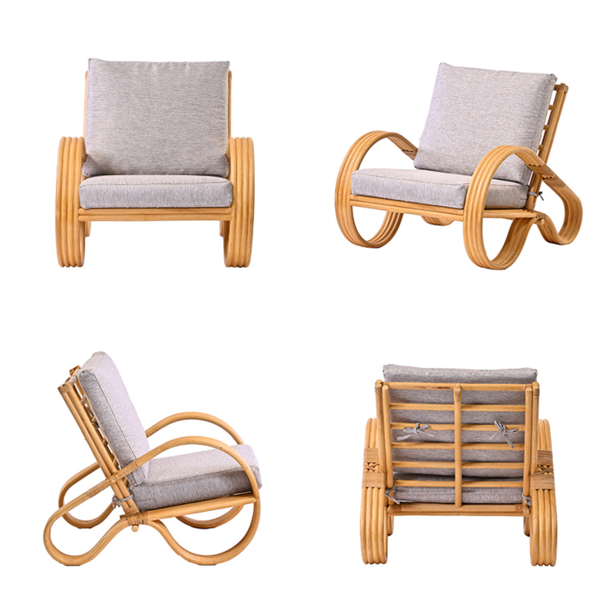 一人掛けチェア ラタン 座面高33cm クッション付 天然木 OHANA