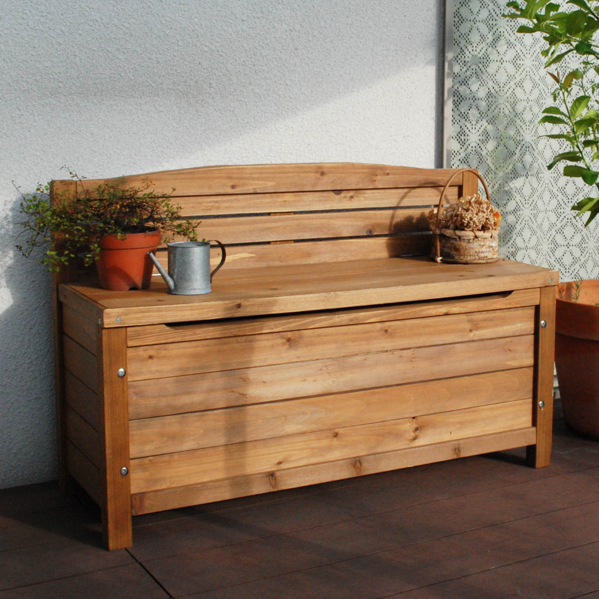 収納ボックス ベンチストッカー 天然木 （ ガーデンベンチ 天然木製