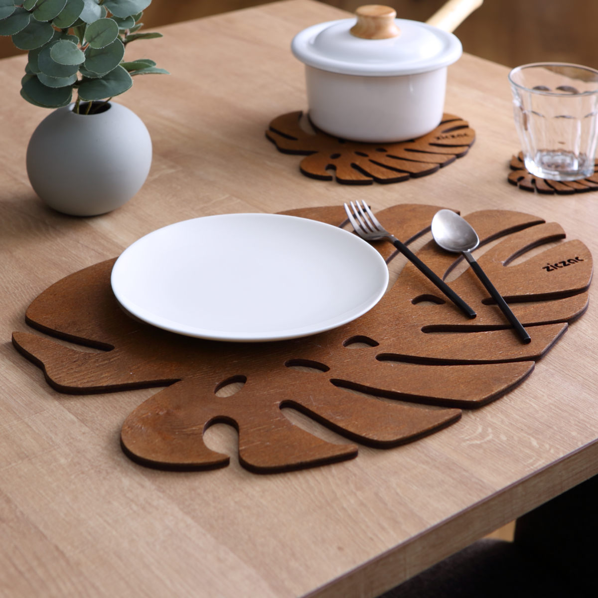 ランチョンマット 木製 ZICZAC BIRCH Placemat Monstera
