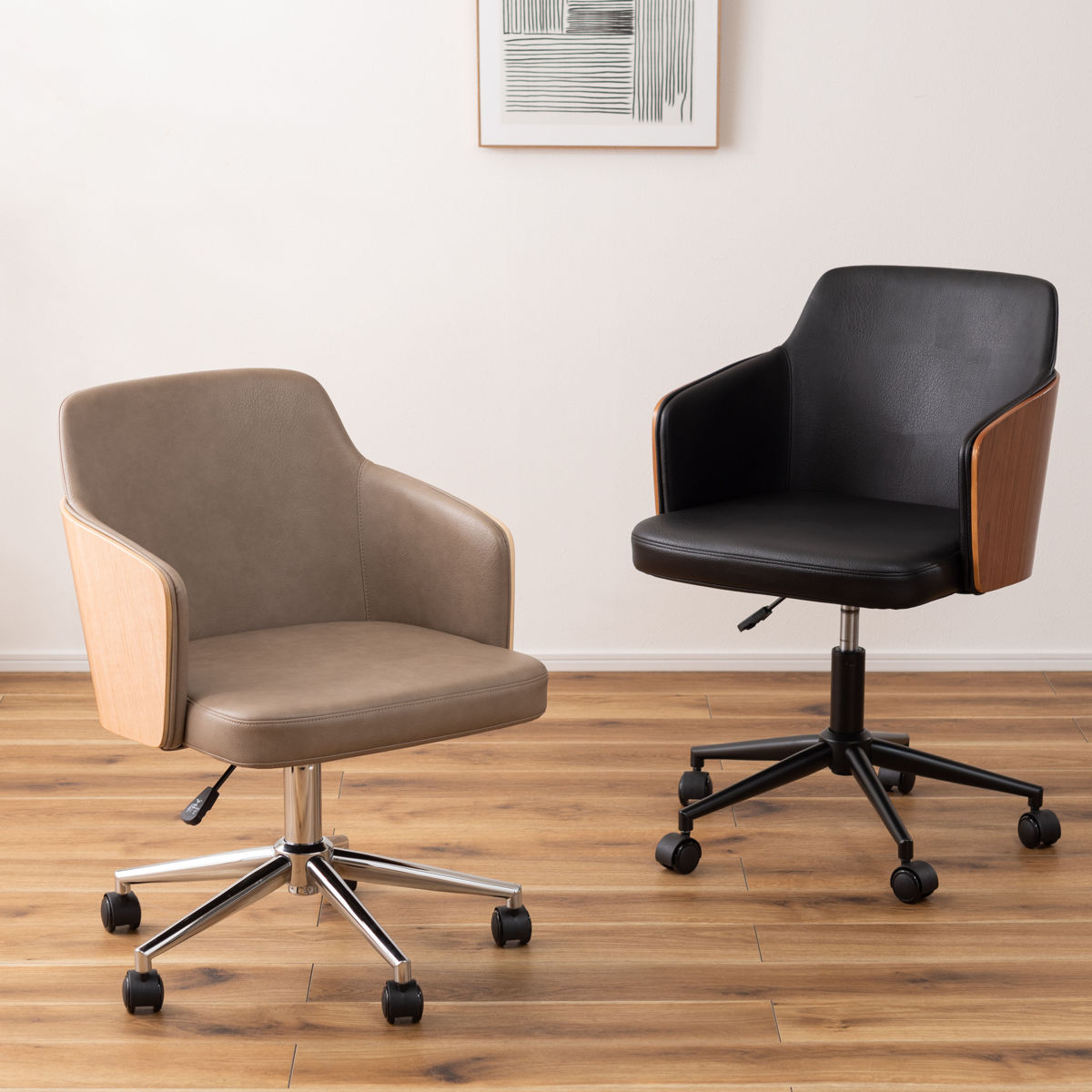 東谷 デスクチェア 昇降式 座面高46〜55cm ソフトレザー×木目調