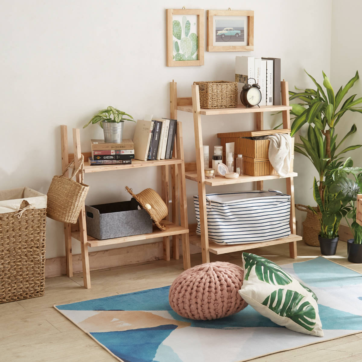 オープンラック 幅60cm 5段 分割可能 ラバーウッド 無垢材 （ 分割