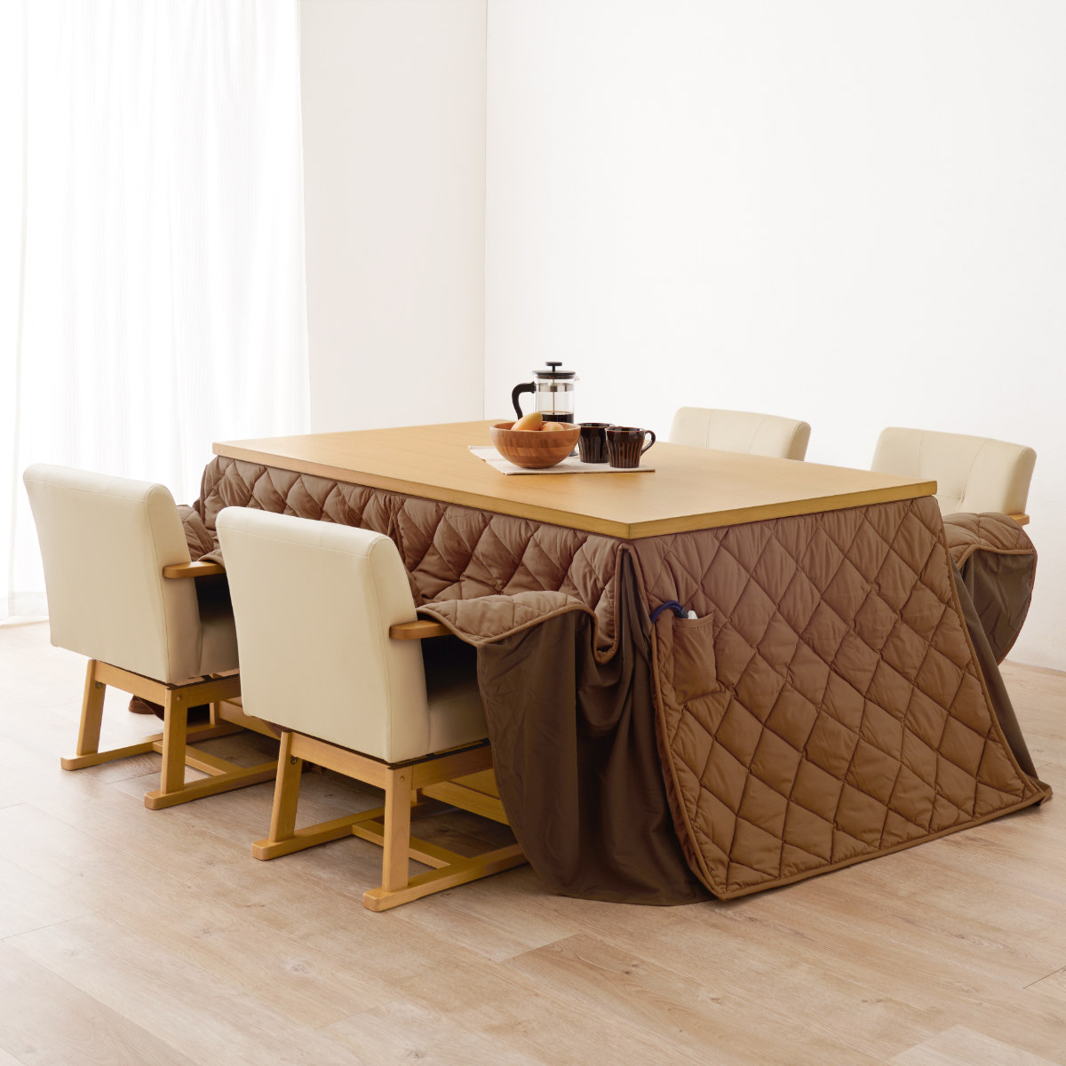 HAGiHARA（萩原） ダイニングこたつセット 6点セット マロン 幅150cm