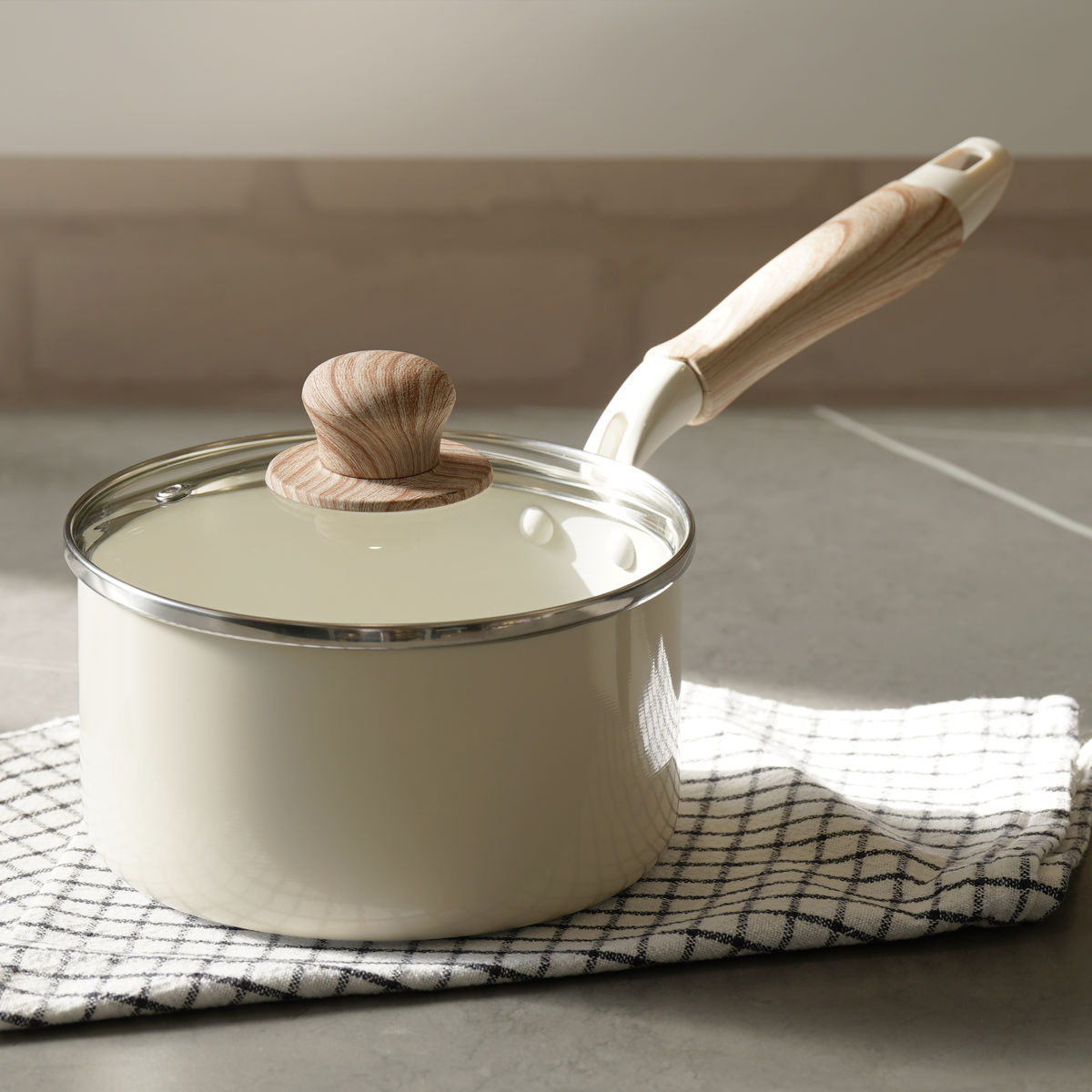 パール金属 片手鍋 16cm IH対応 ガラス蓋付き セラミール （ ガス火