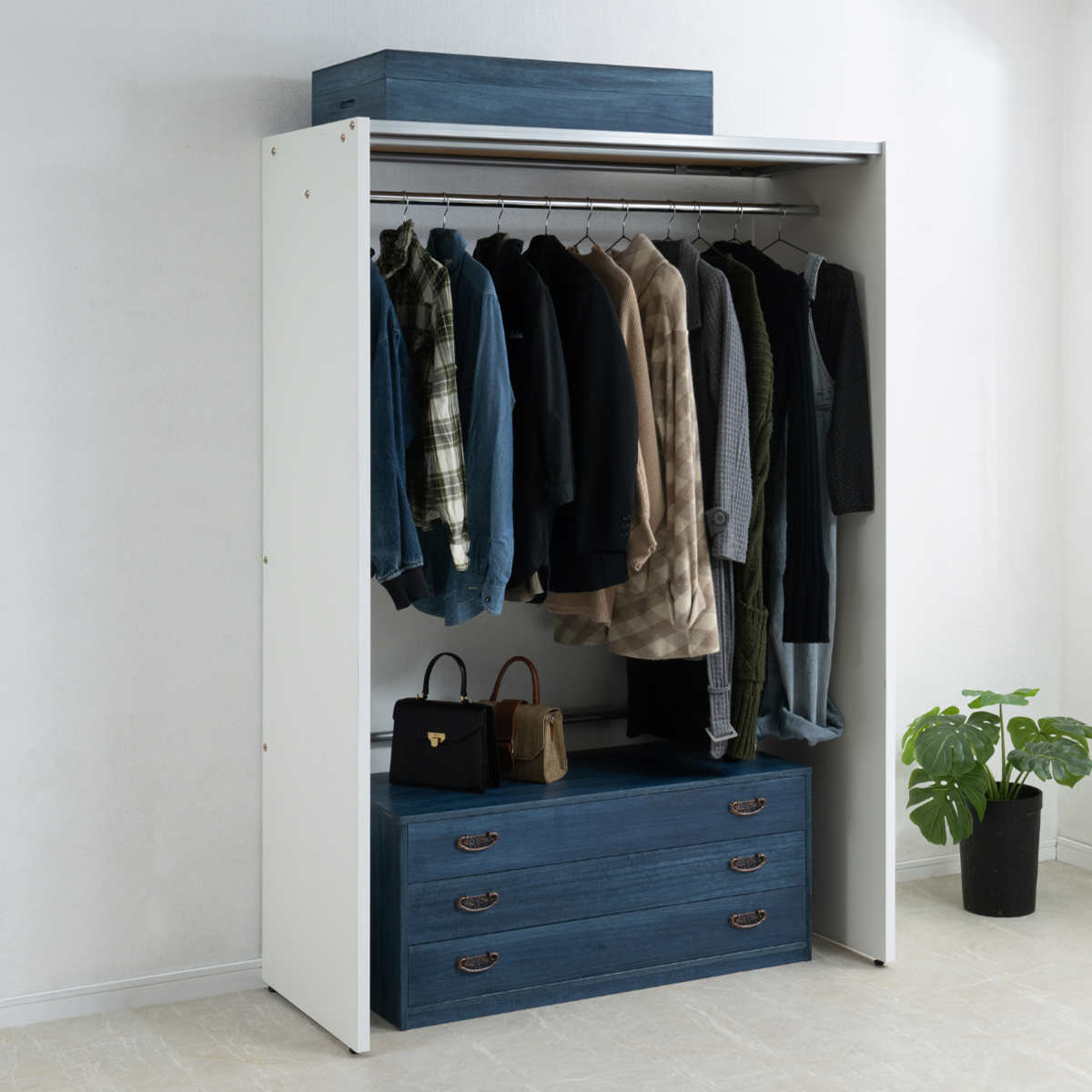 桐タンス 幅98.5cm 3段 藍染め デニム 日本製 （ 桐チェスト 桐箱 天然