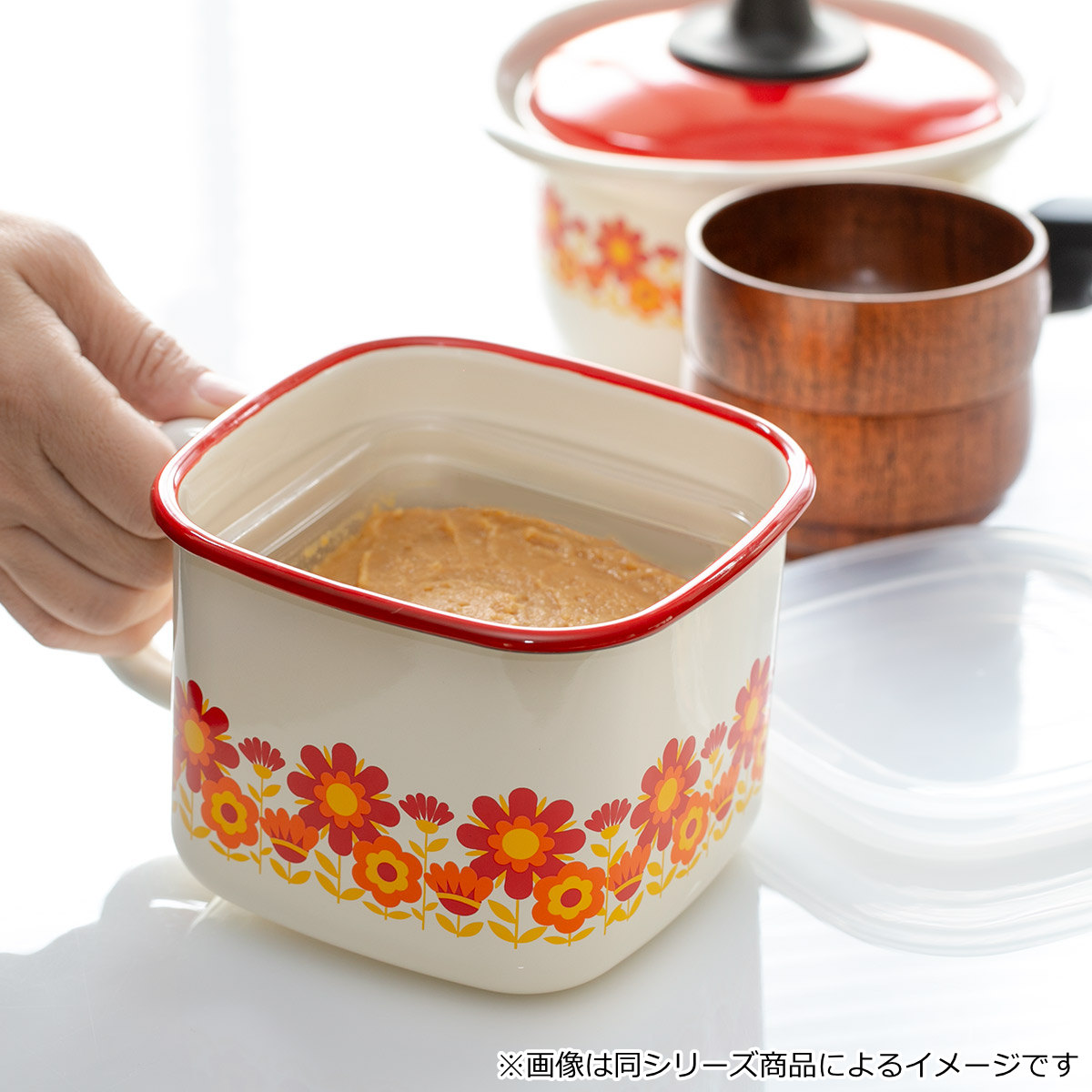 富士ホーロー 保存容器 1.5L メモリーズ 角型みそポット ゴールド