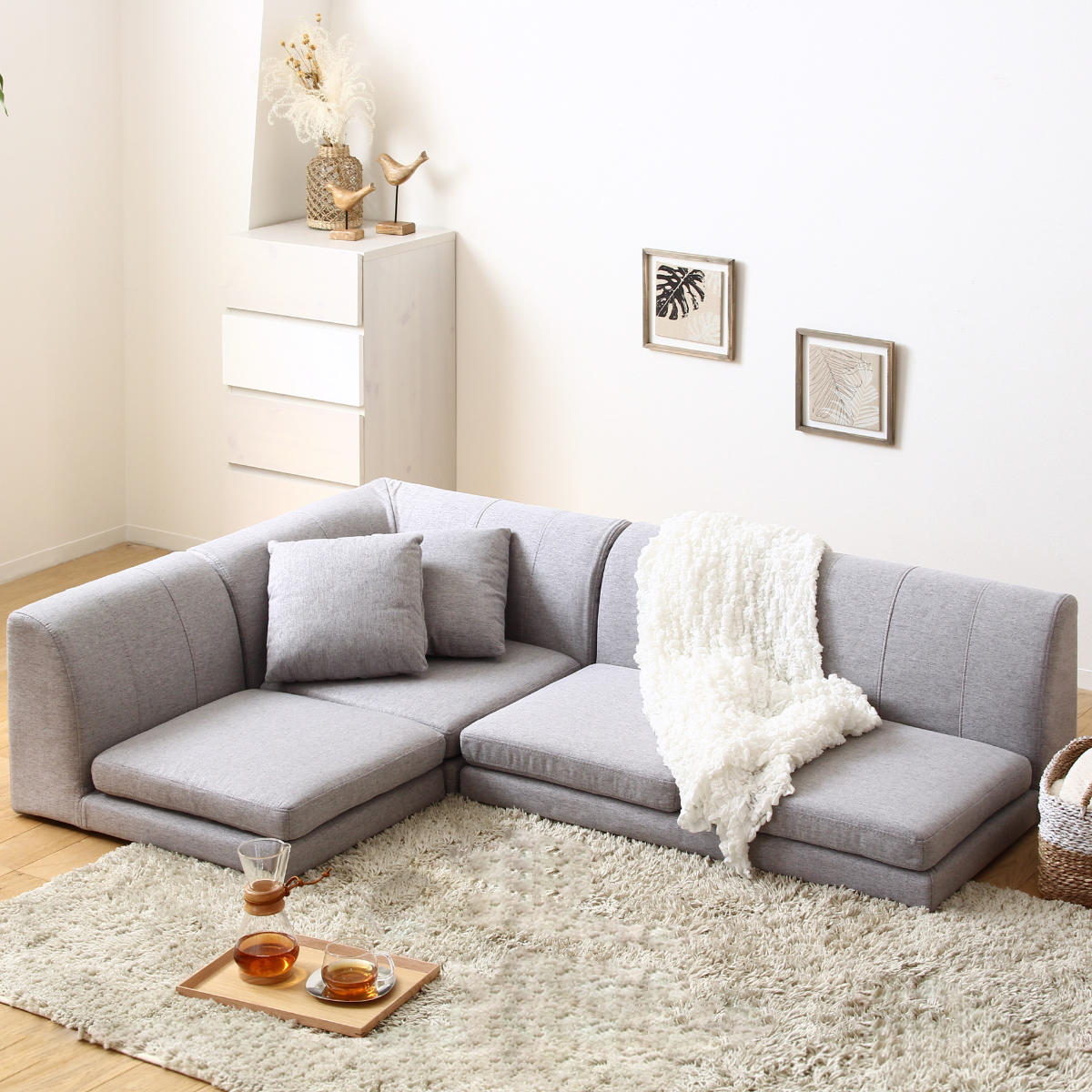 岩附 フロアソファ 3点セット L字 コーナー （ ソファー ロータイプ