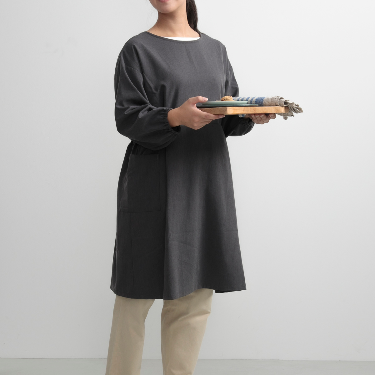 エプロン 無地 イージーケアのミドル丈割烹着 COCOWALK （ ココ