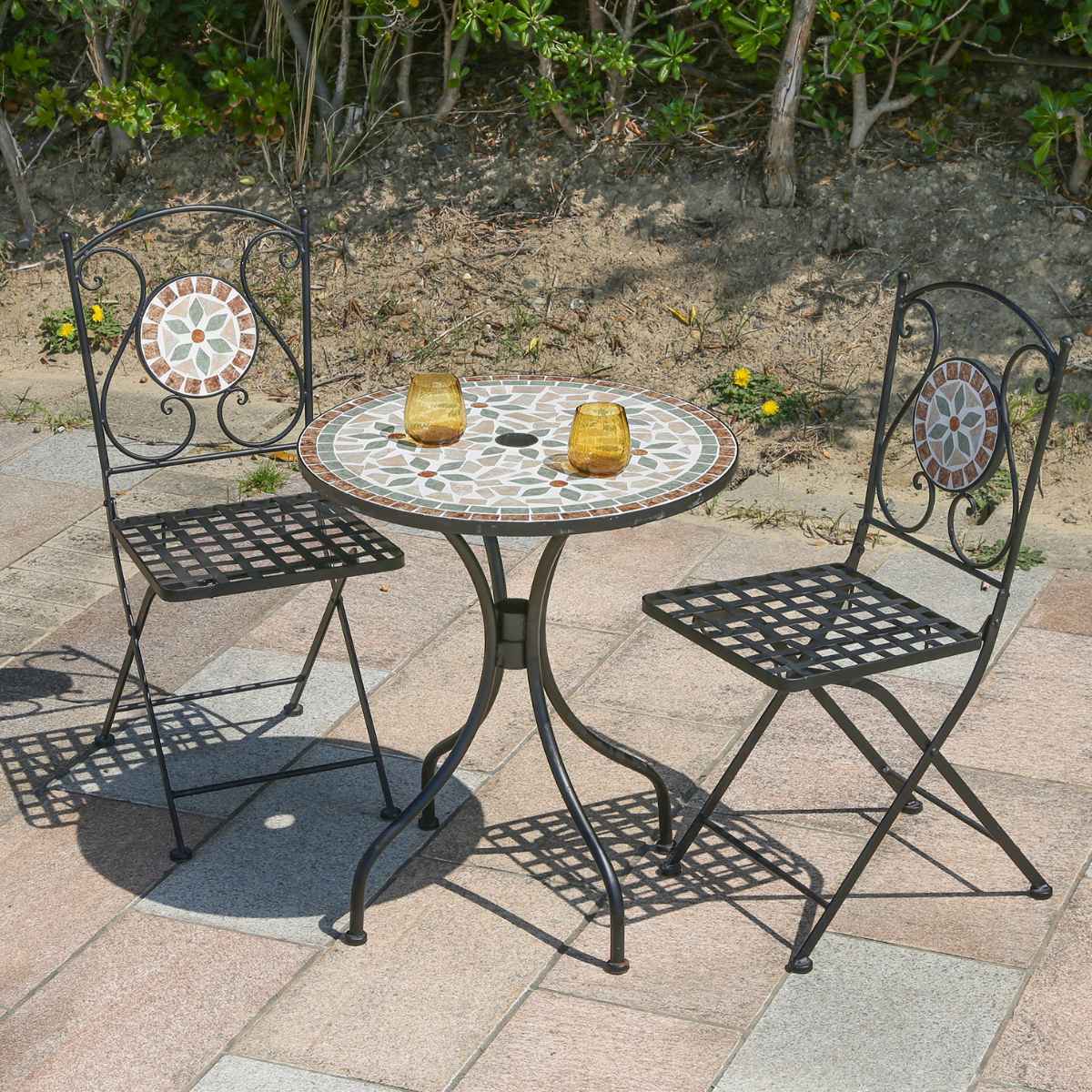 不二貿易（Fuji Boeki） ガーデンテーブル モザイクテーブル 花柄 直径