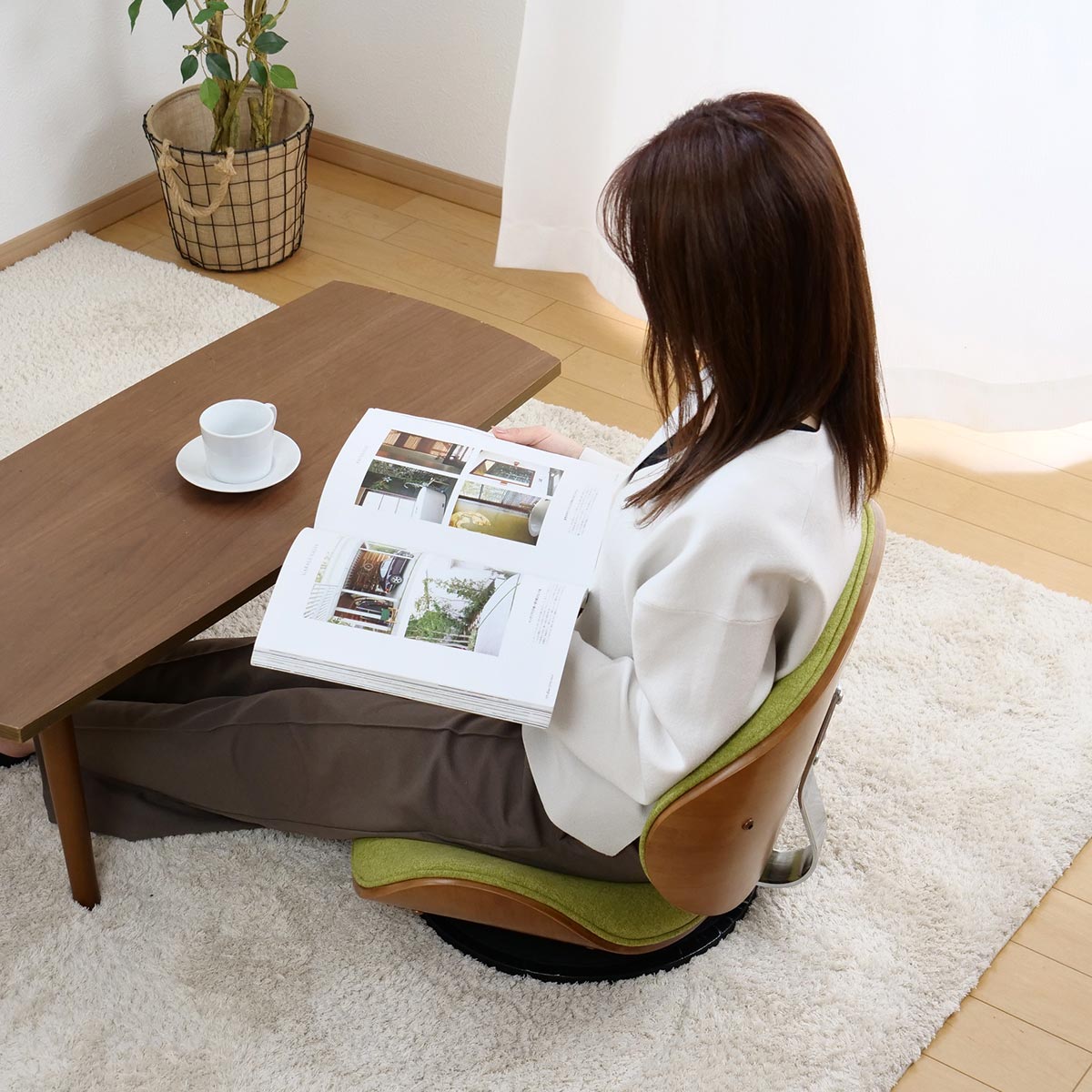 座椅子 360度 回転式 幅55cm ファブリック （ フロアチェア ローチェア