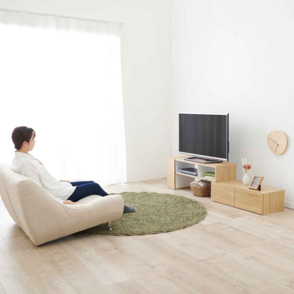 HAGiHARA（萩原） テレビ台 伸縮式 北欧風 引出しタイプ 幅95-169cm