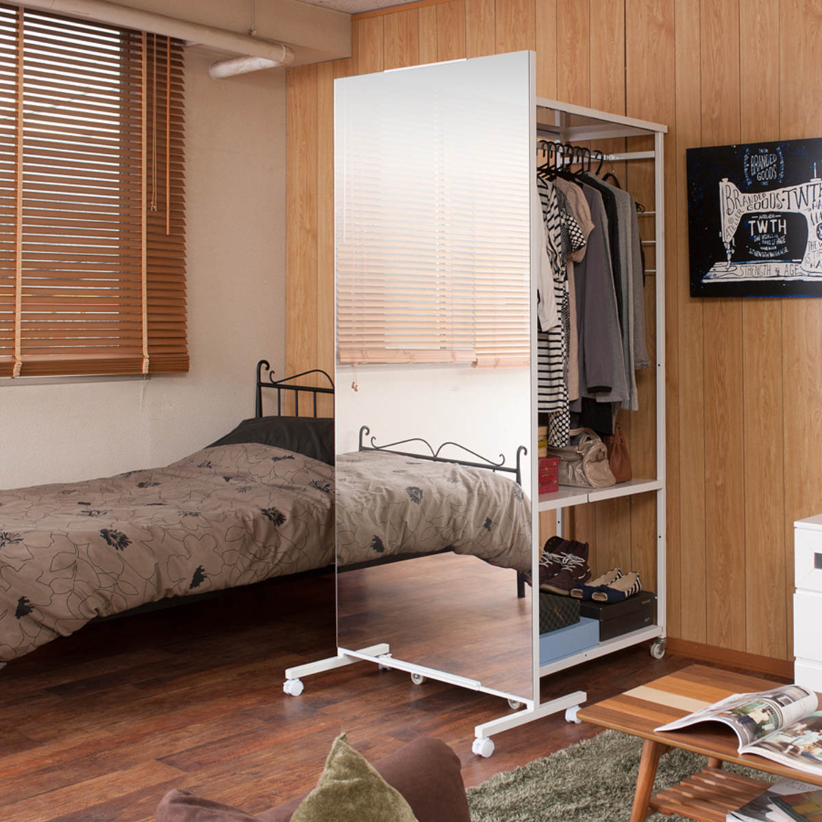 パーテーション 間仕切り スタンドミラー 大型 キャスター付き 幅80cm