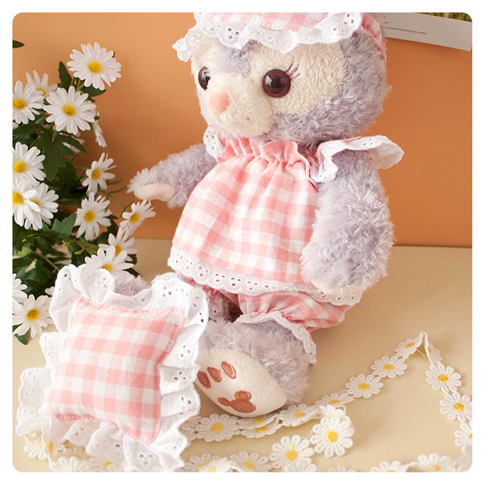 ぬいぐるみ用衣装 ピンクのチェック柄 目隠し+上着+半ズボン+枕 4点