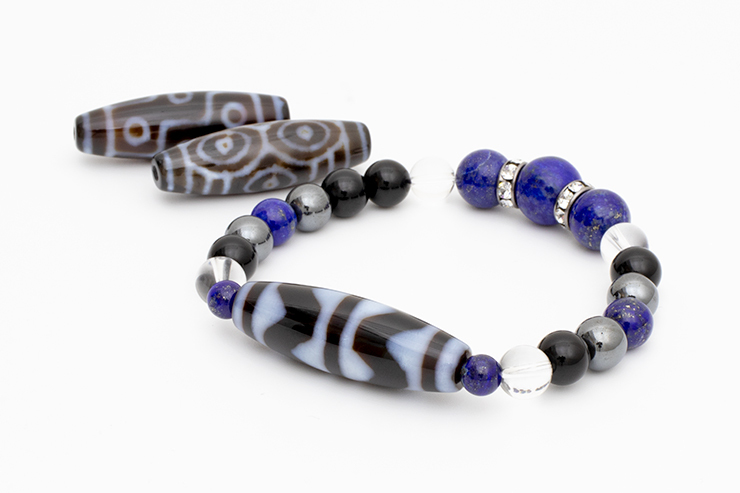 X.G】龍眼天珠・ブラックルチルクォーツ ジー（dZi）デザイン