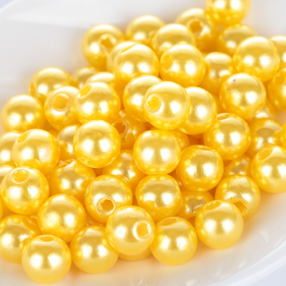 パールビーズ ビーズ 8mm 100粒 両穴 樹脂 レモン イエロー 黄色