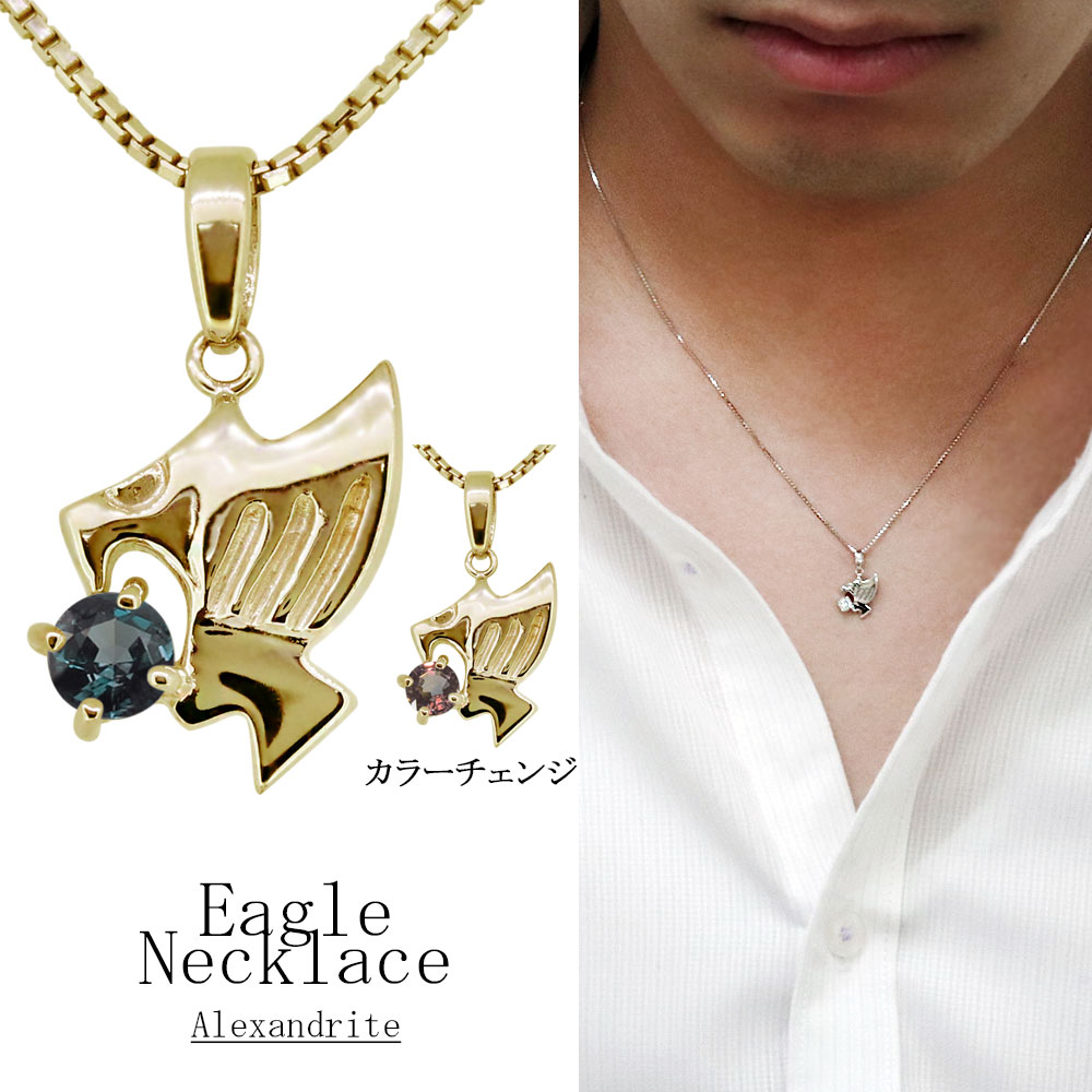 ネックレス メンズ タカ 鷹 誕生石 希少石 アレキサンドライト メンズ