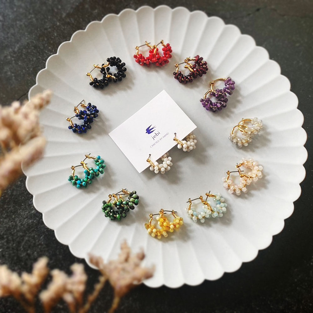 jebi 天然石のつぶつぶフープピアス / フープイヤリング 全12色