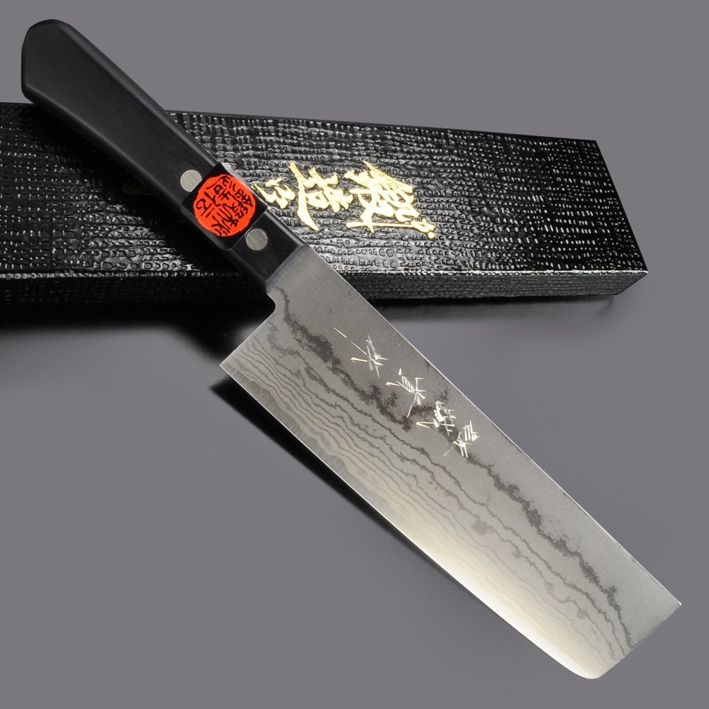 三徳包丁 田中一之刃物製作所 誠貴作 積層鋼 V金10号ダマスカス鋼 料理