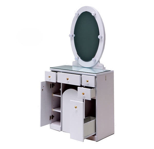 25日P9%〜 女優ミラー付きドレッサー ホワイト 一面鏡 丸型 椅子付き
