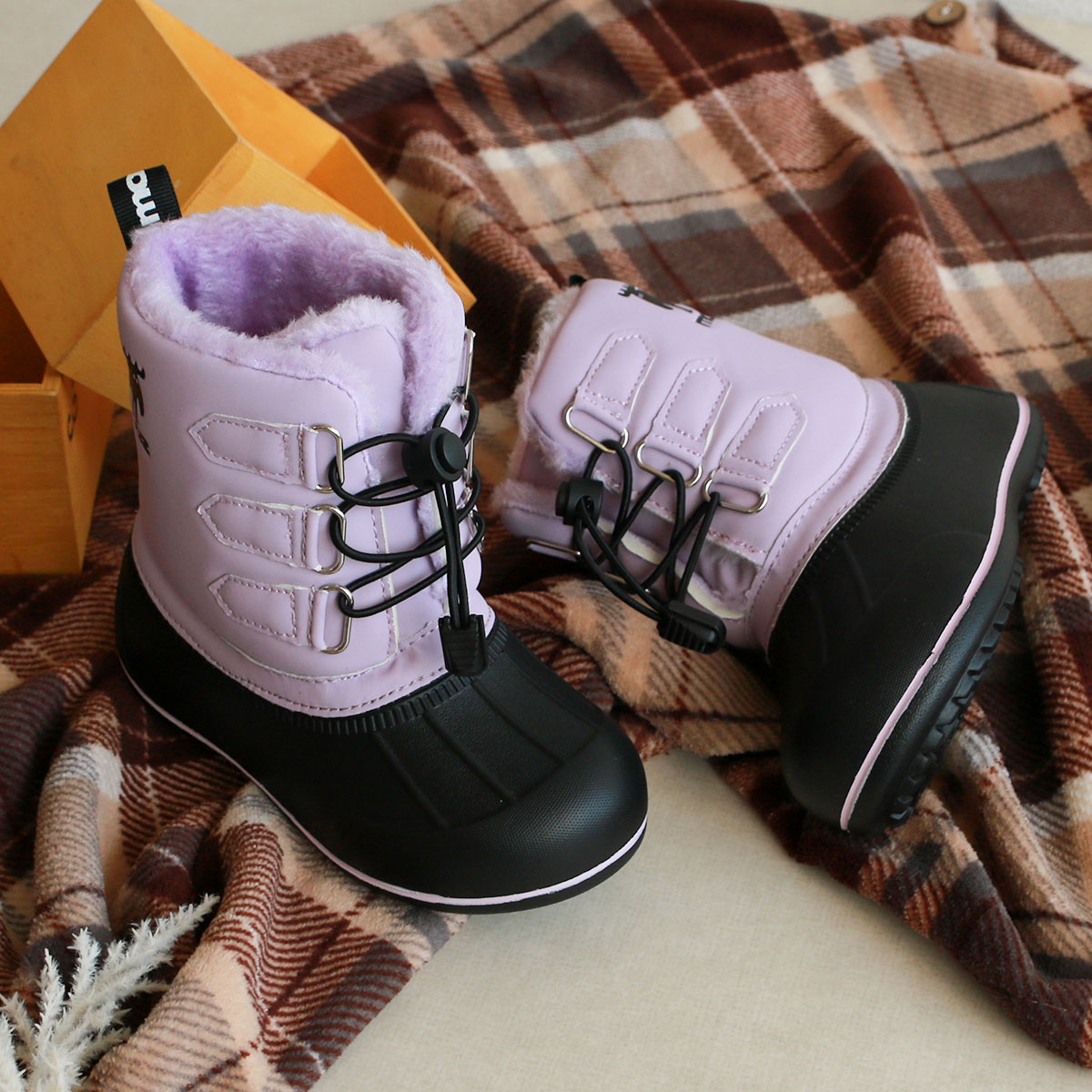 moz（モズ） スノーブーツ キッズ 防水 ショートブーツ 黒 ブーツ