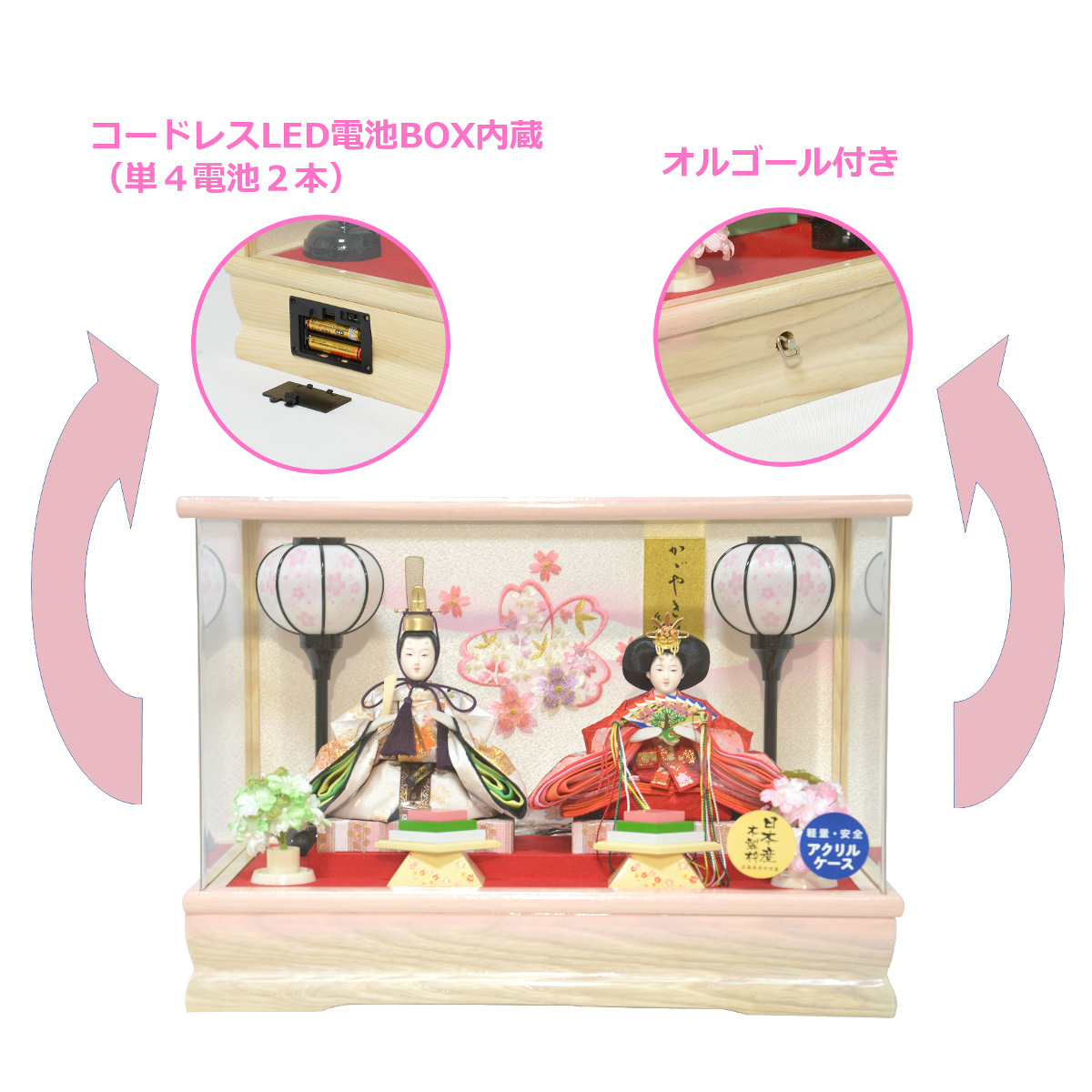 雛人形 ケース飾り 親王飾り 白木 アクリルケース 藤翁作 彩乃 豆親王