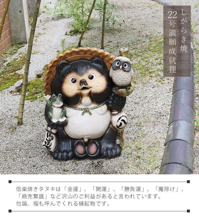 信楽焼 22号満願成就狸 たぬき タヌキ 開運 縁起物 可愛い 陶器 商売