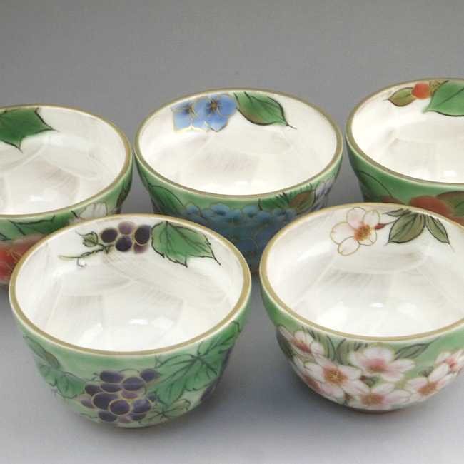 京焼 清水焼 織部五草花お茶呑茶碗揃え 陶あん : 松韻堂 Yahoo!店