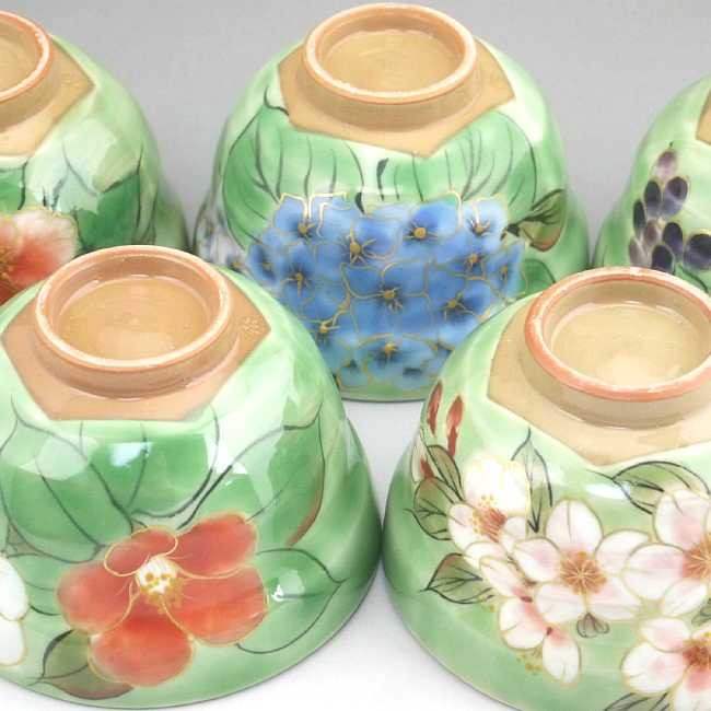 京焼 清水焼 織部五草花お茶呑茶碗揃え 陶あん : 松韻堂 Yahoo!店