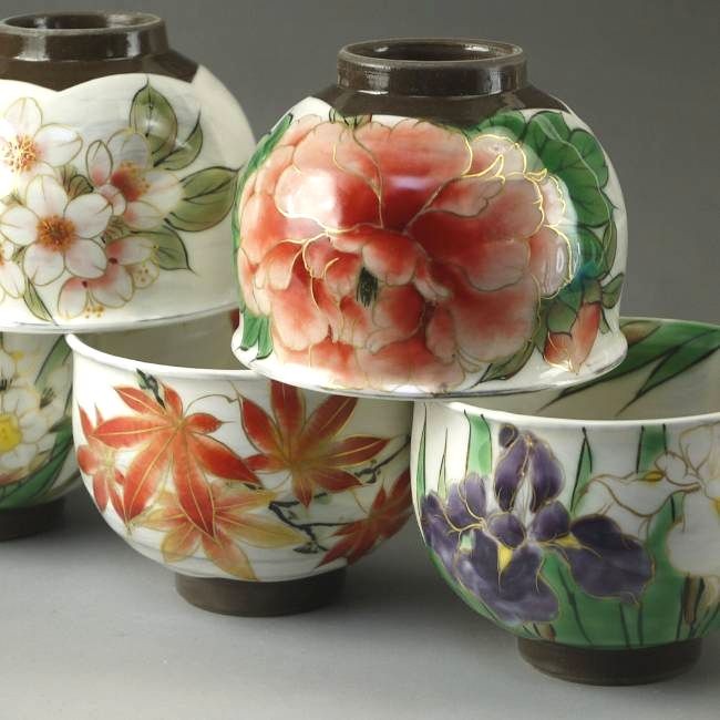 京焼 清水焼 四季彩五草花お茶呑茶碗揃え 陶あん : 松韻堂 Yahoo!店