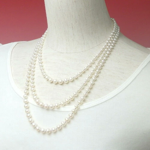 ネックレス 3連 淡水パール グラデーション 淡水真珠 シルバー金具 三