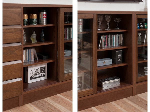 キャビネット ガラス扉 ダークブラウン 引き戸 薄型 省スペース 幅90