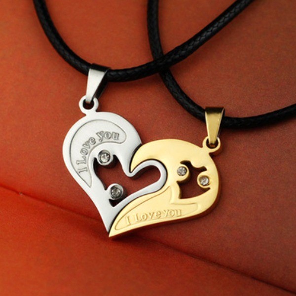 ハート ペア ネックレス ペンダント 革紐 メンズ レディース 全4色 jf2