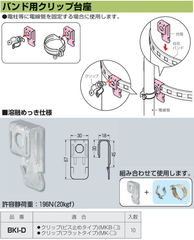 MIRAI バンド用クリップ台座 10ヶ BKI-D 未来工業 : 創工館 - 通販