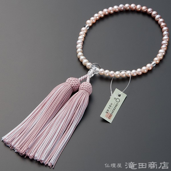 仏壇屋 滝田商店 数珠 女性用 淡水パール グラデーション 6mm玉 念珠袋