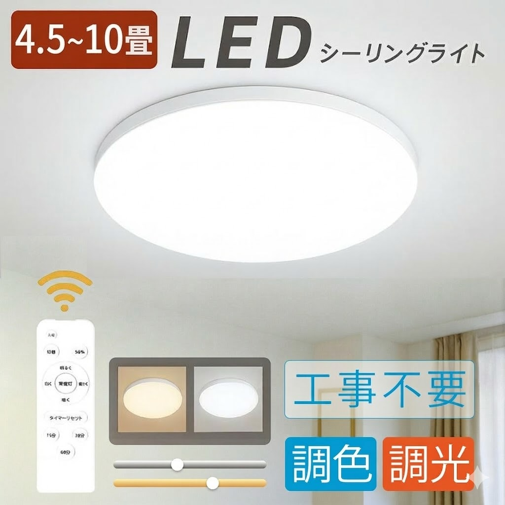 シーリングライト led 照明器具 6畳 8畳 10畳 調光調色 常夜灯 タイマ