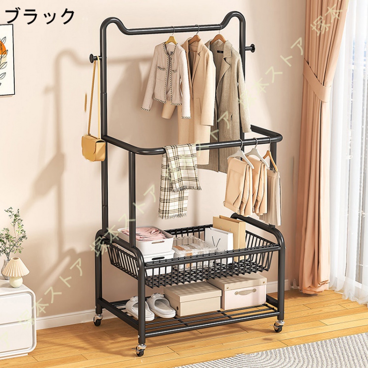 ハンガーラック ワゴン キャスター付 バスケット トローリーハンガー